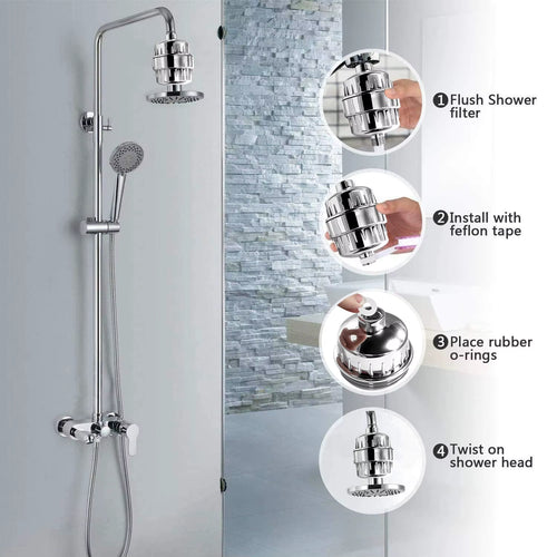 15-Stage Activated Carbon Universal Shower Filter Head Household Water Purifier System RV Car Outdoor Use Removes Chlorine Water